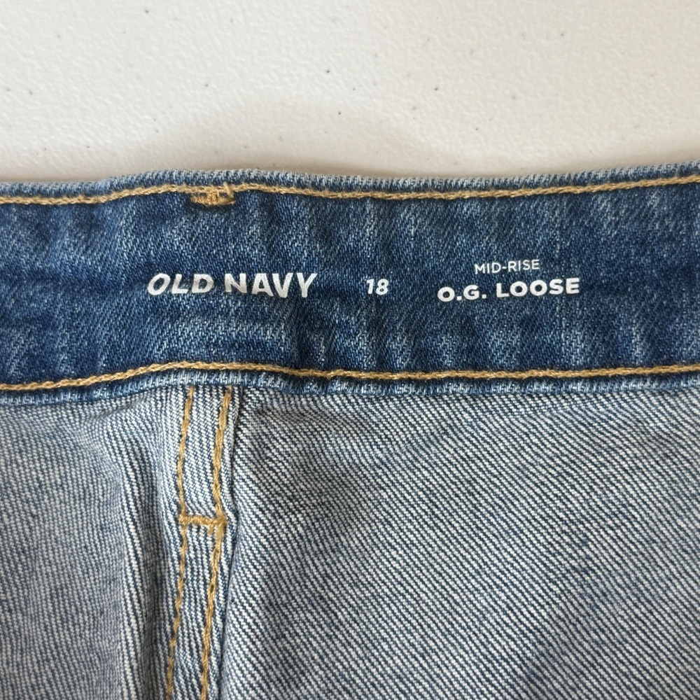Old Navy OG Loose Denim Shorts Womens 18 Blue Mid Rise Distressed Raw Hem NEW - Picture 3 of 10
